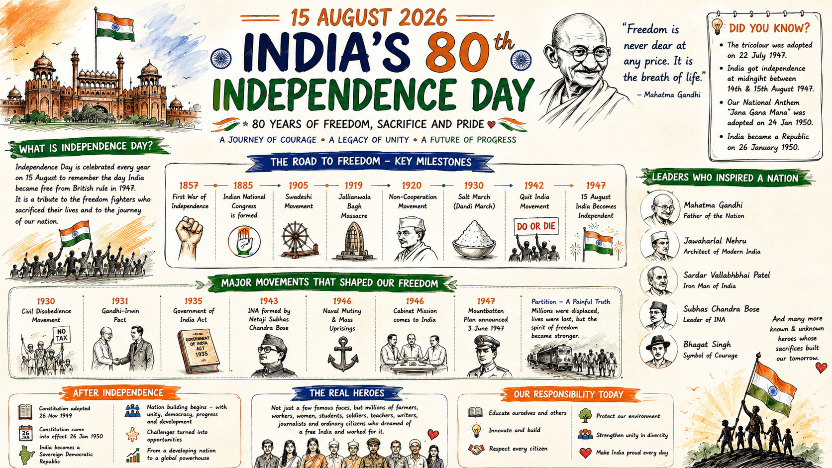๐ฎ๐ณ Indiaโs 80th Independence Day โ The Journey from Struggle to Freedom
